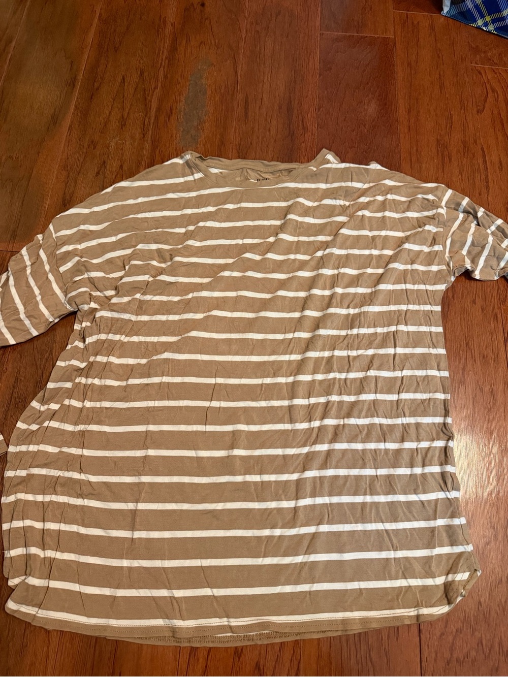 GAP Beige and White Striped Long Sleeve Tee - Relaxed Crew